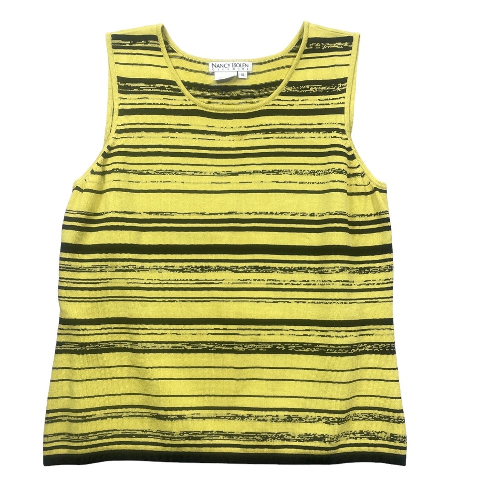 Nancy Bolen XL City Girl‎ Striped Mustard Black Vintage Ladies Top